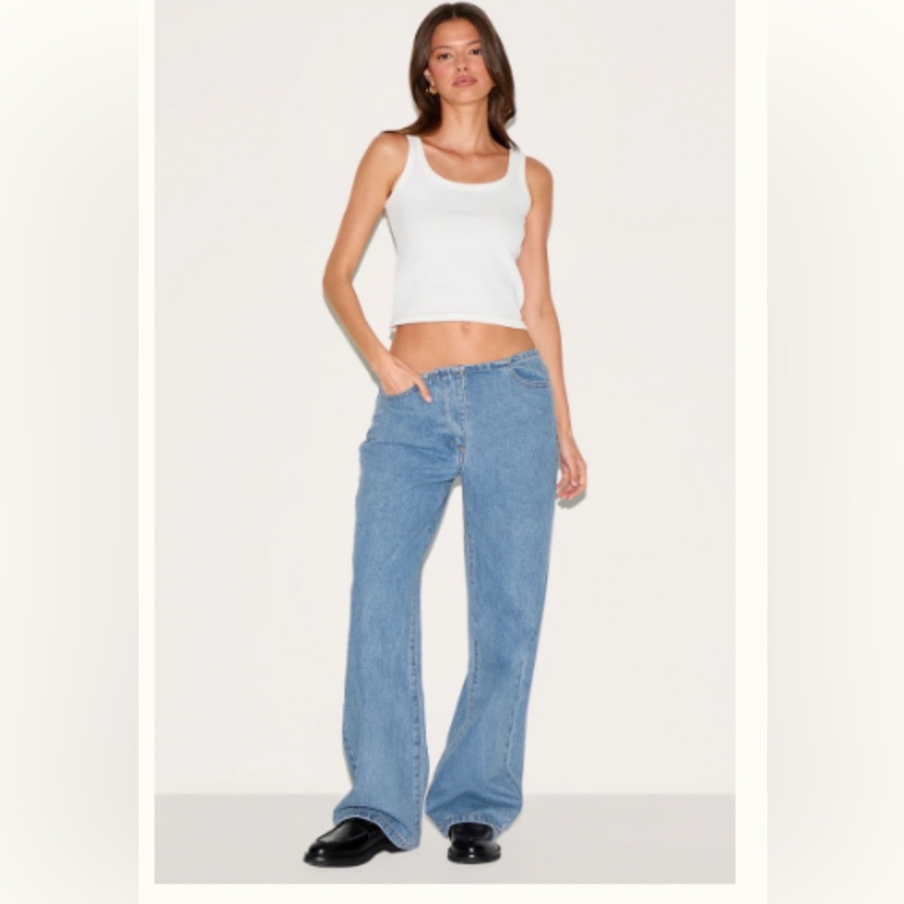 PrettyLittleThing Mid Wash Wide Leg Jeans